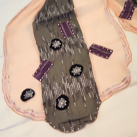 Manyus Fancy Embellished Pink & Gray Wrap/Scarf - Picture 4 of 9
